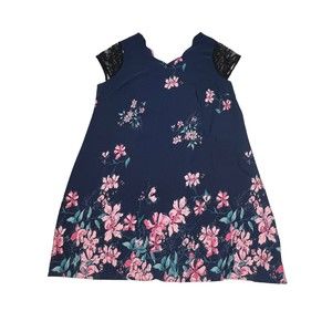 SHEIN EMERY ROSE Plus Floral Print Scallop Trim Contrast Lace Tunic Dress 3XL